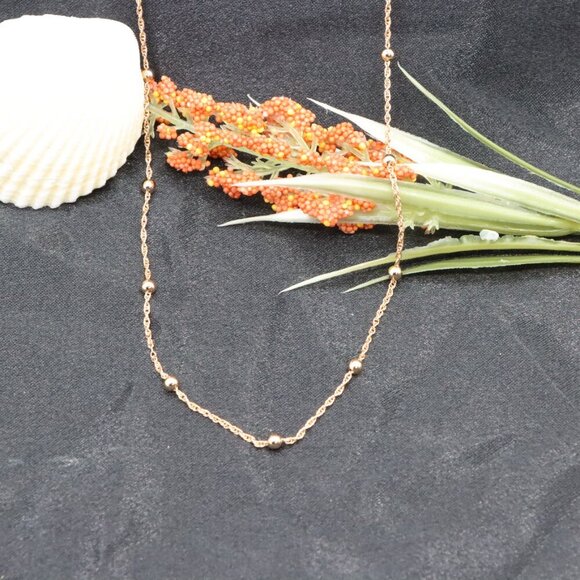 Rose Gold Beaded Chain Necklace with Twist Link – 19.7 Inch Length, XPNL0005 - Picture 8 of 12